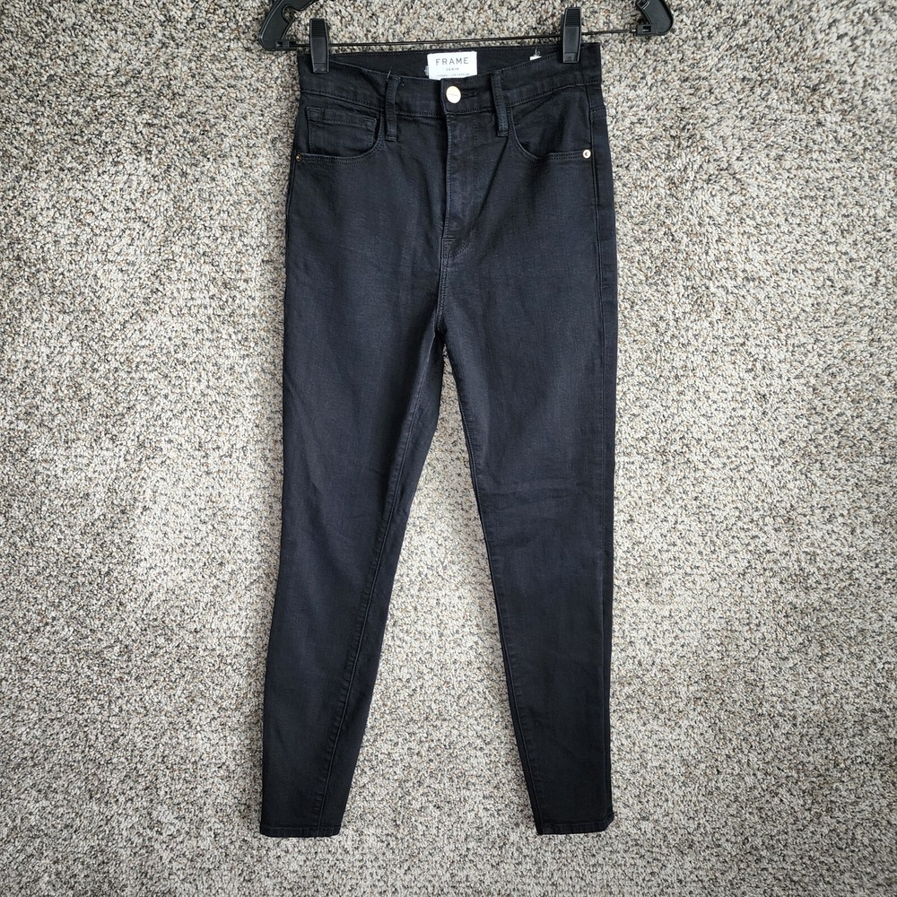 Frame Denim Jeans Womens 24 Ali High Rise Cigarette Black Zip 5 Pocket Casual
